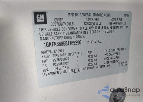 2008 GMC Yukon Xl 1500 Denali z USA, uszkodzony, nr VIN 1GKFK66858J165296